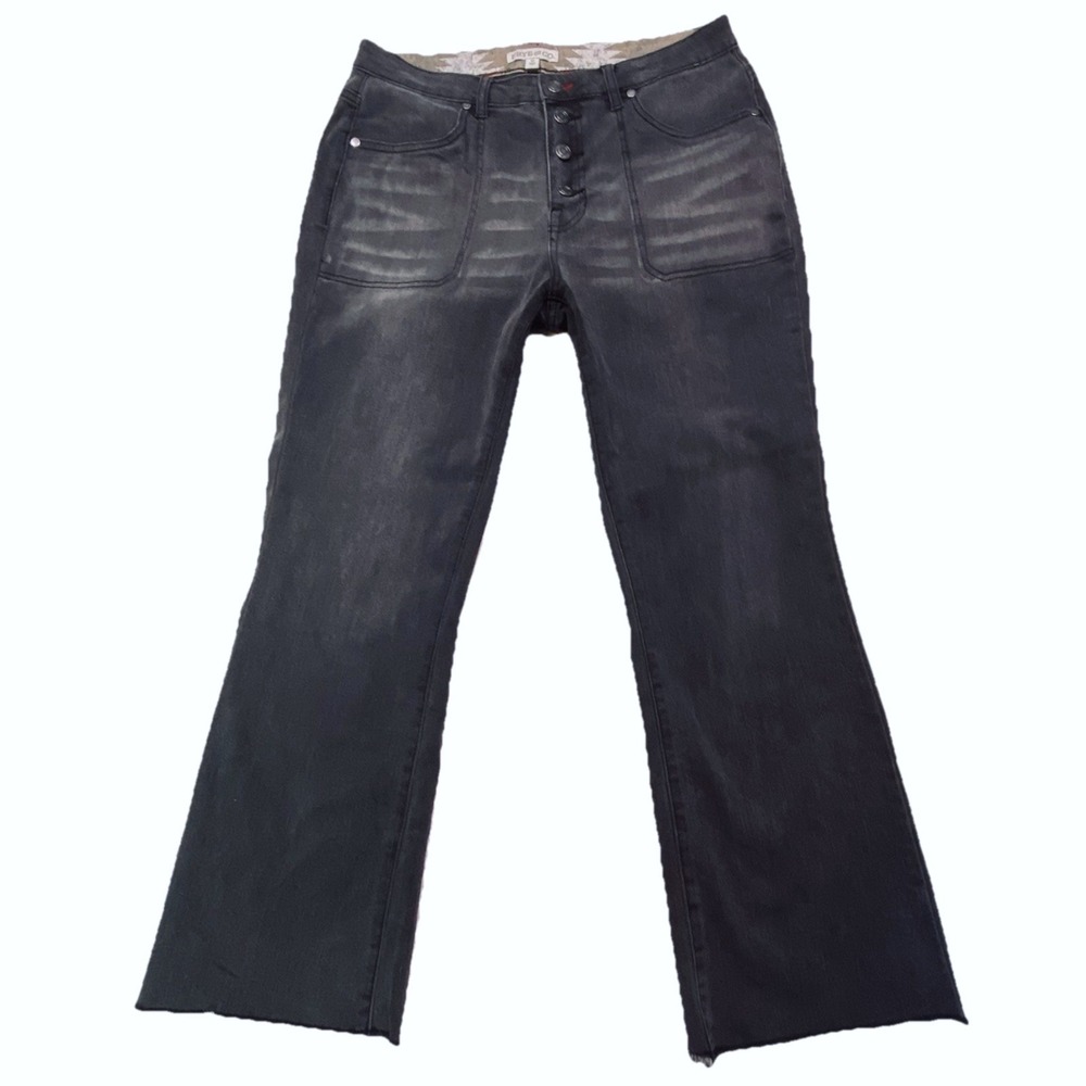 Frye and Co Dark Grey Washed Black Mid Rise Wide Leg Flare Denim Jeans Womens 12